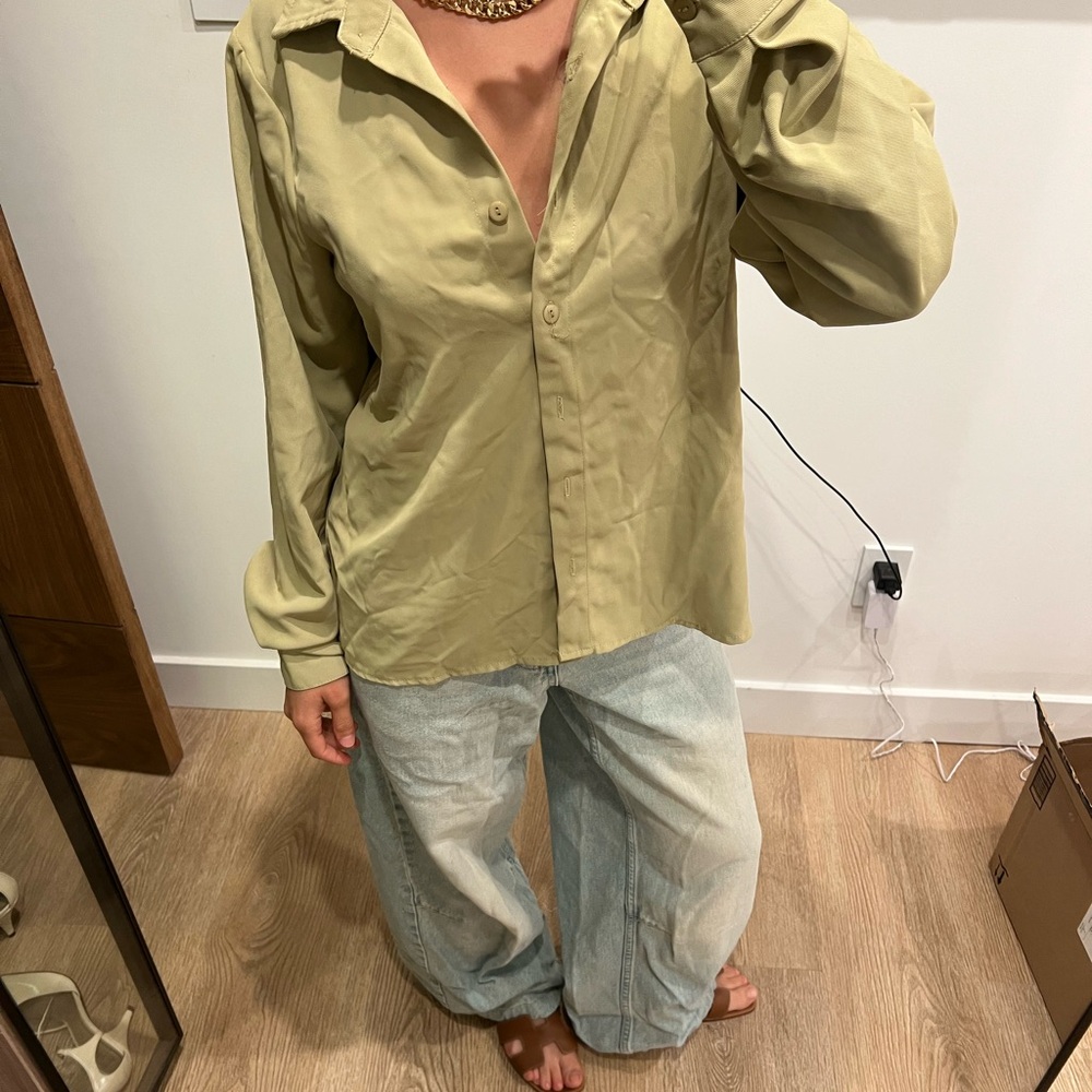 Nasty Gal Beige Button-Up Shirt